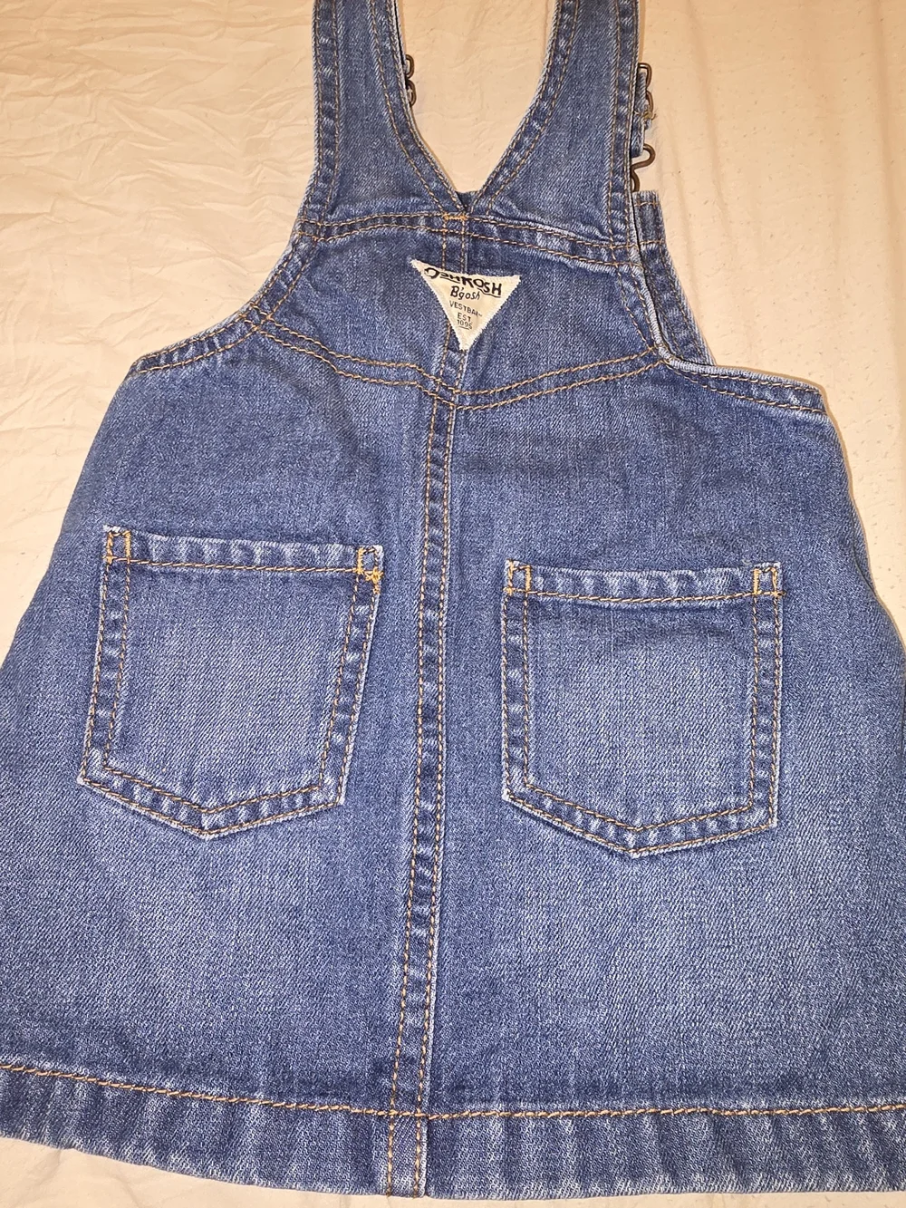 OshKosh B'gosh Blue Denim Pinafore Dress with Striped Bow